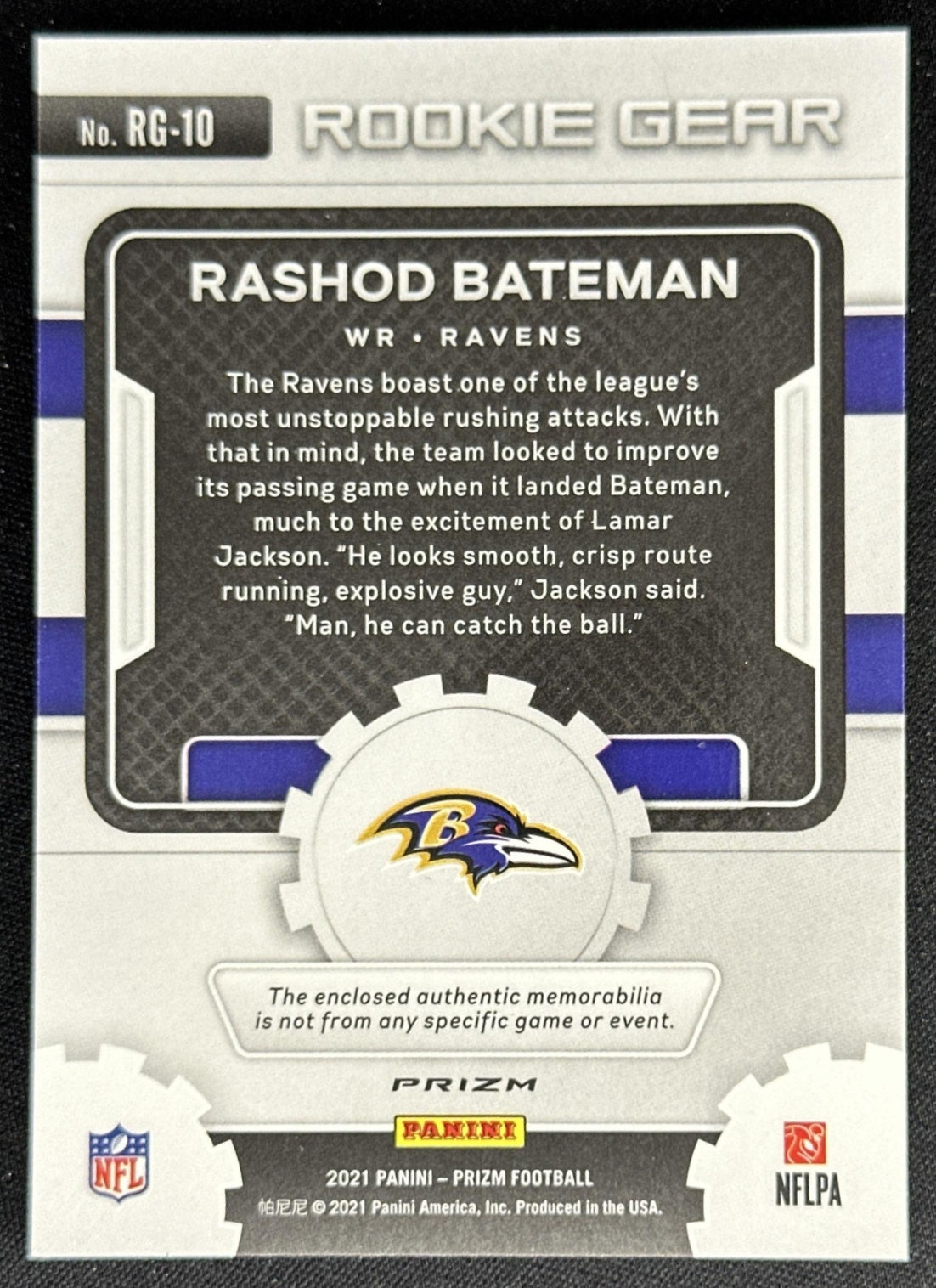 Rashod Bateman 2021 Panini Prizm Rookie Gear Neon Green Pulsar Ravens