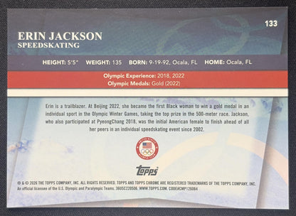 Erin Jackson 2026 Topps Chrome U.S. Winter Olympic and Paralympic Hopefuls Gold Refractor /50 USA Sports Trading Card