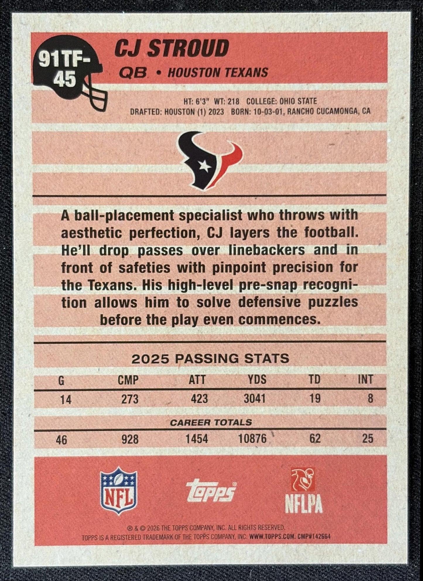 CJ Stroud 2026 Topps 1991 Texans back
