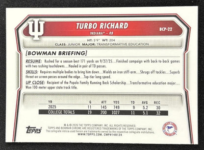 Turbo Richard 2026 Bowman Chrome Prospects Mojo Refractor Hoosiers