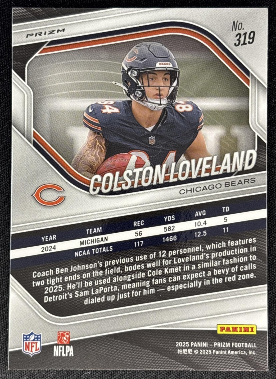 Colston Loveland 2025 Panini Prizm Silver Bears Back