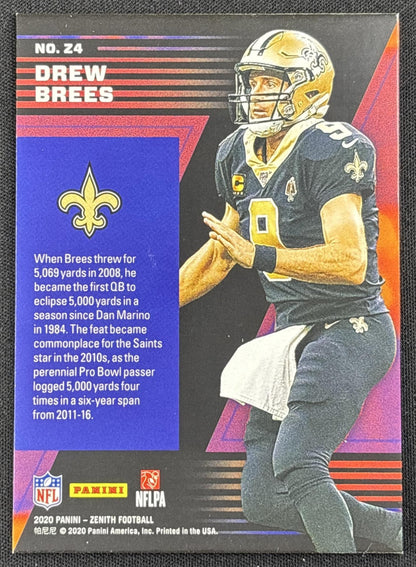 Drew Brees 2020 Panini Zenith Z Team Artist Proof Silver /25 Saints - back