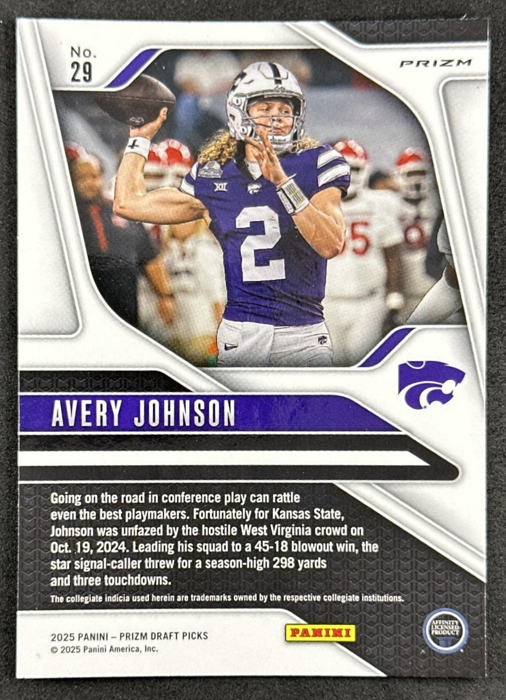 Avery Johnson 2025 Panini Prizm Draft Picks Red Ice Wildcats - Back