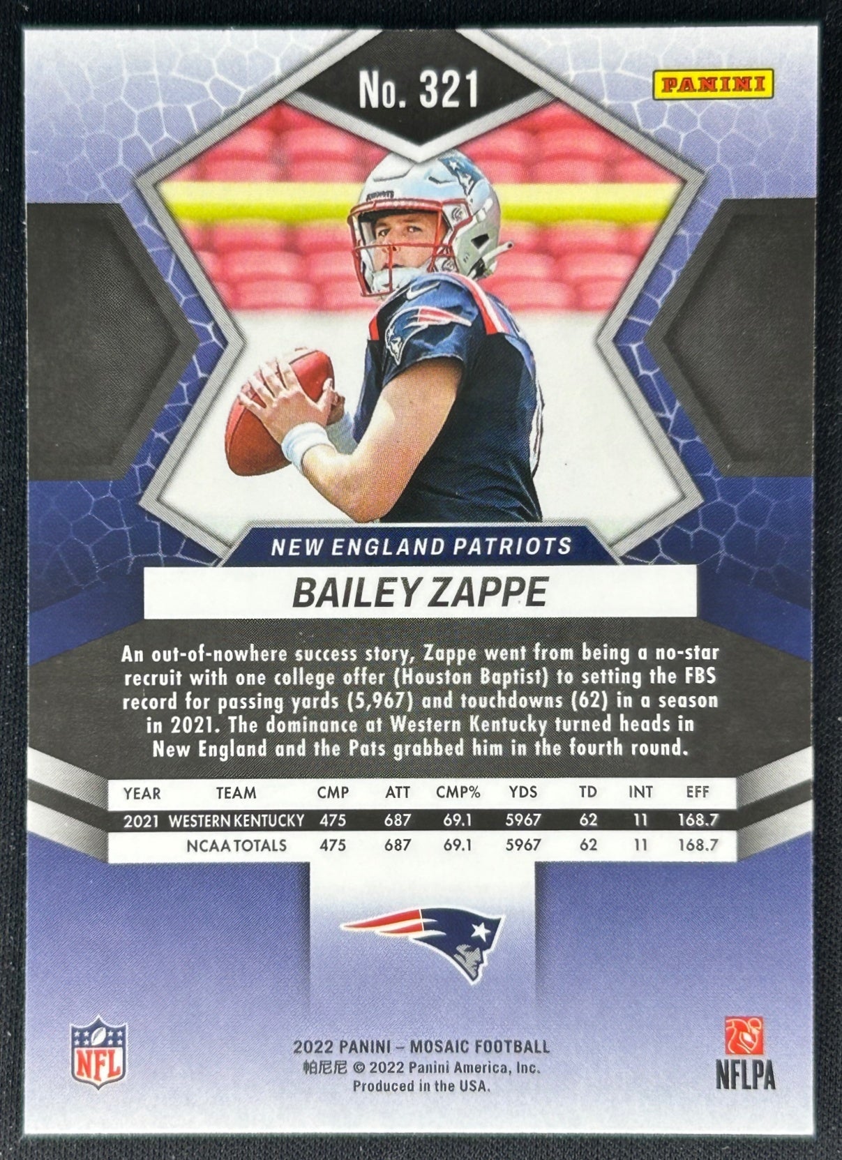 Bailey Zappe 2022 Panini Mosaic Patriots Sports Trading Cards
