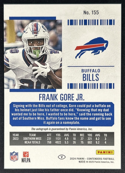 Frank Gore Jr. 2024 Contenders Rookie Ticket Variation Auto Conference /75 Bills Back