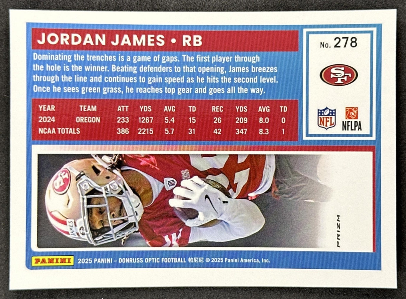 Jordan James 2025 Panini Donruss Optic Rated Rookie Stars Prizm 49ers Sports Trading Card