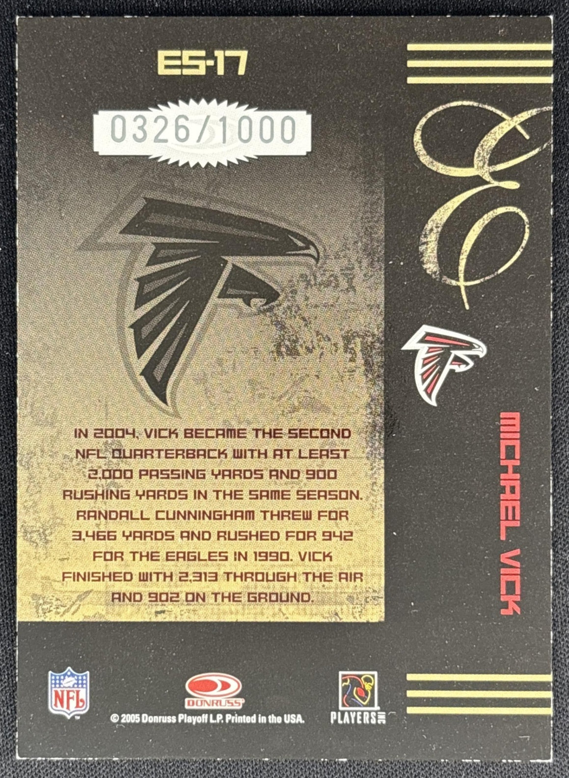 Michael Vick 2005 Donruss Elite Series /1000 Falcons back