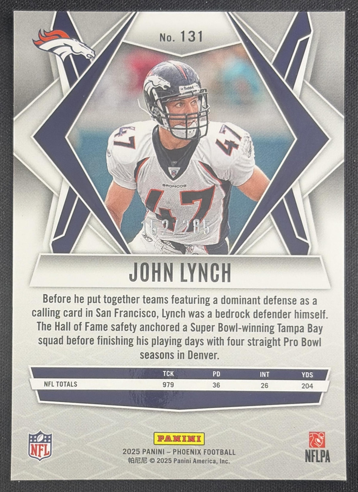 John Lynch 2025 Panini Phoenix Lime Green Pyramids Prizm /285 Broncos Sports Trading Card