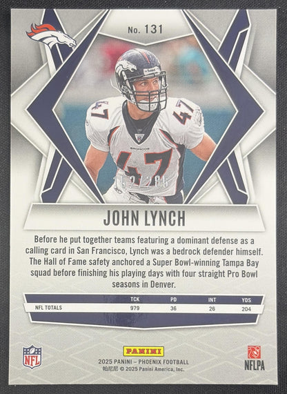 John Lynch 2025 Panini Phoenix Lime Green Pyramids Prizm /285 Broncos Sports Trading Card