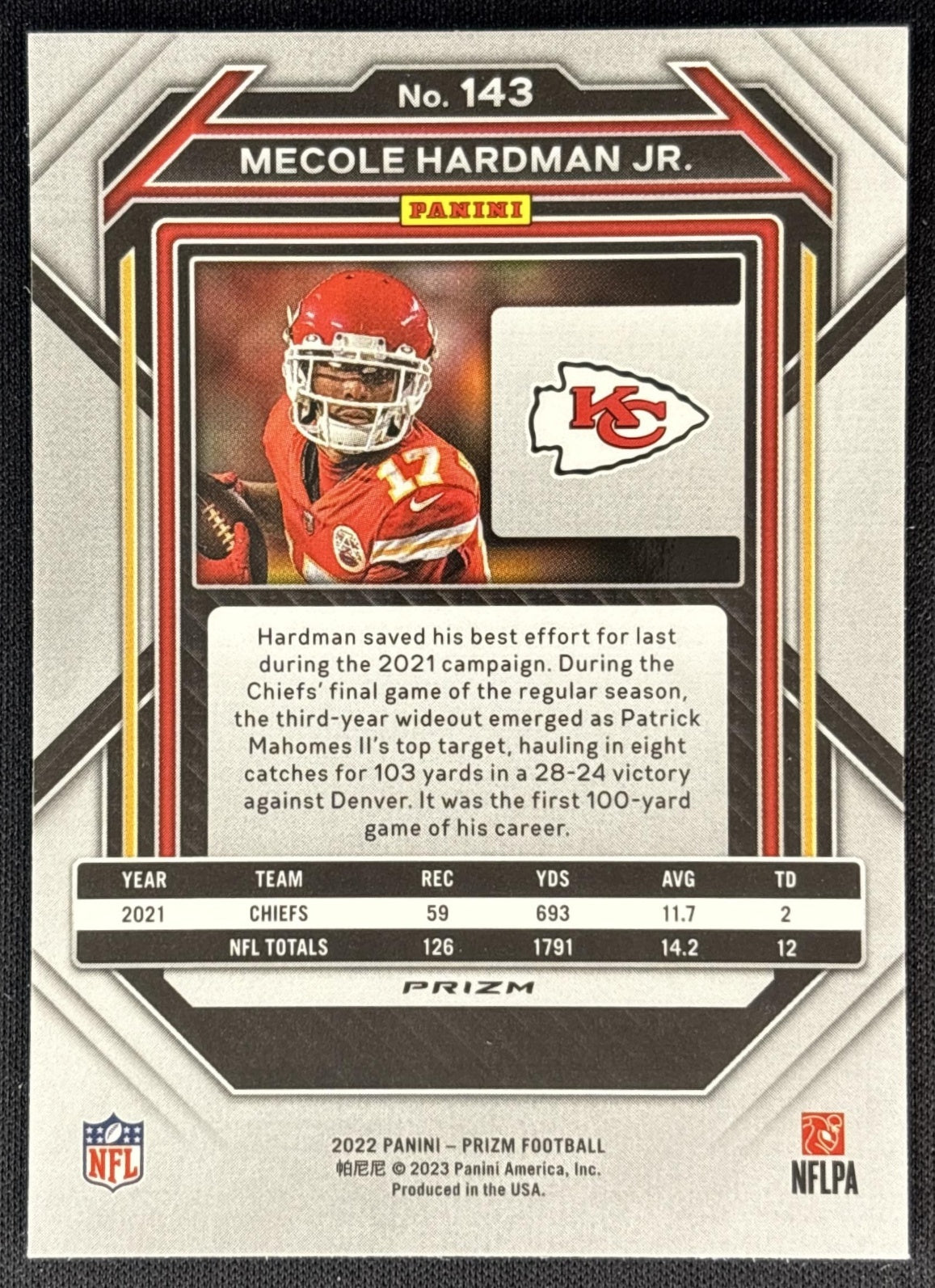 Mecole Hardman Jr. 2022 Panini Prizm No Huddle Chiefs back