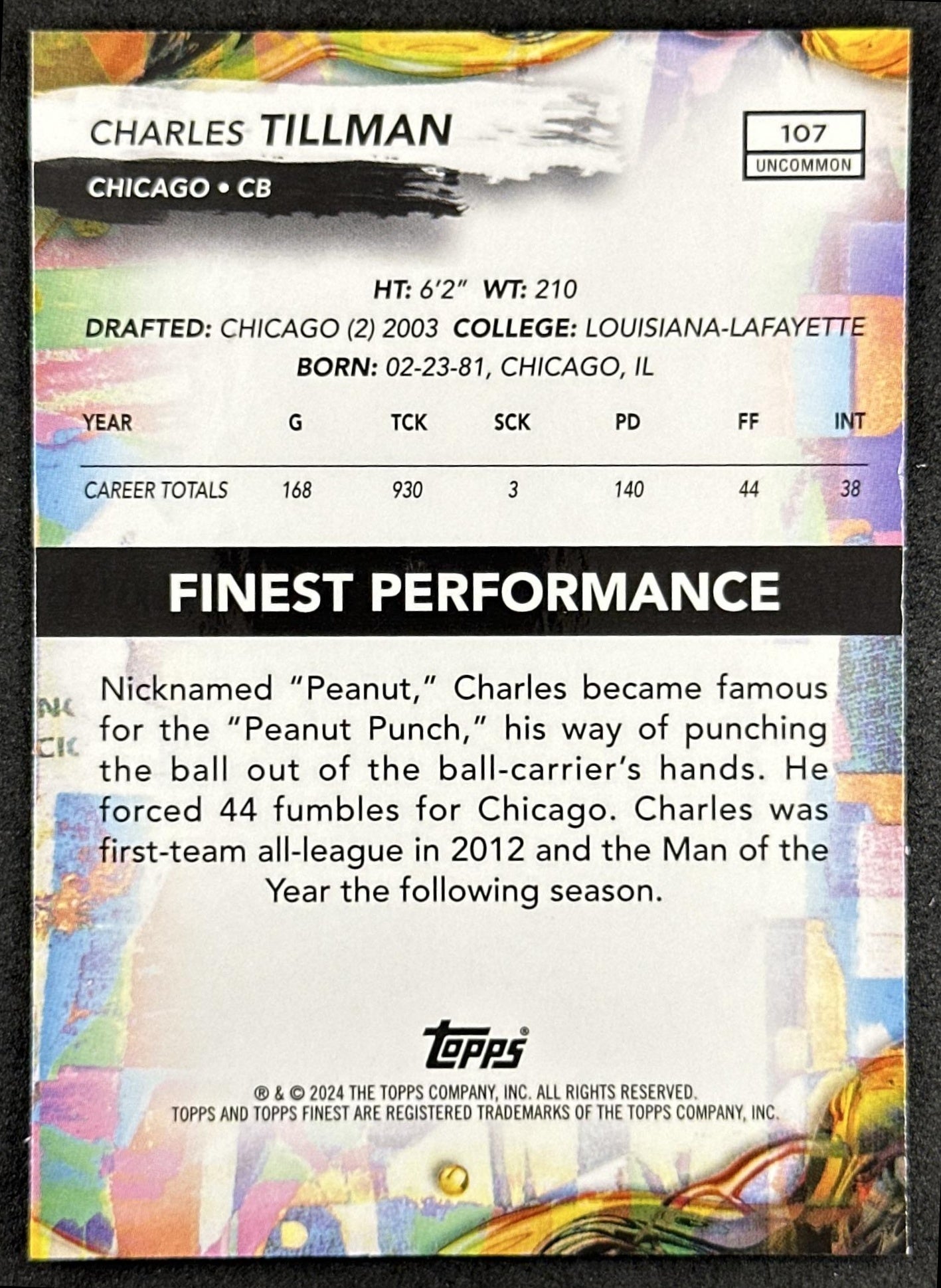 Charles Tillman 2024 Topps Finest XFractor Refractor Bears
