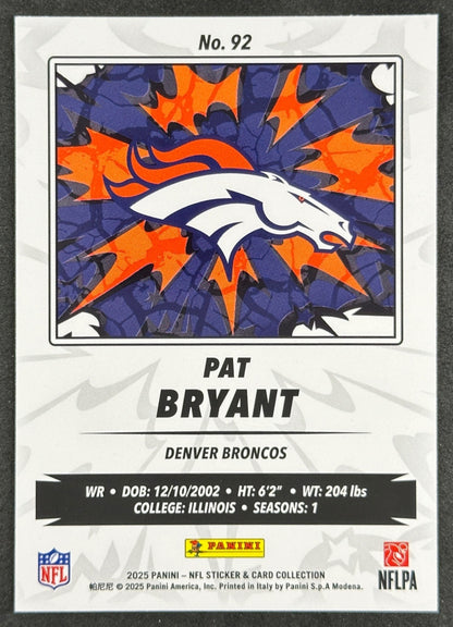 Pat Bryant Panini Sticker Pack Card Broncos Sports Trading Card