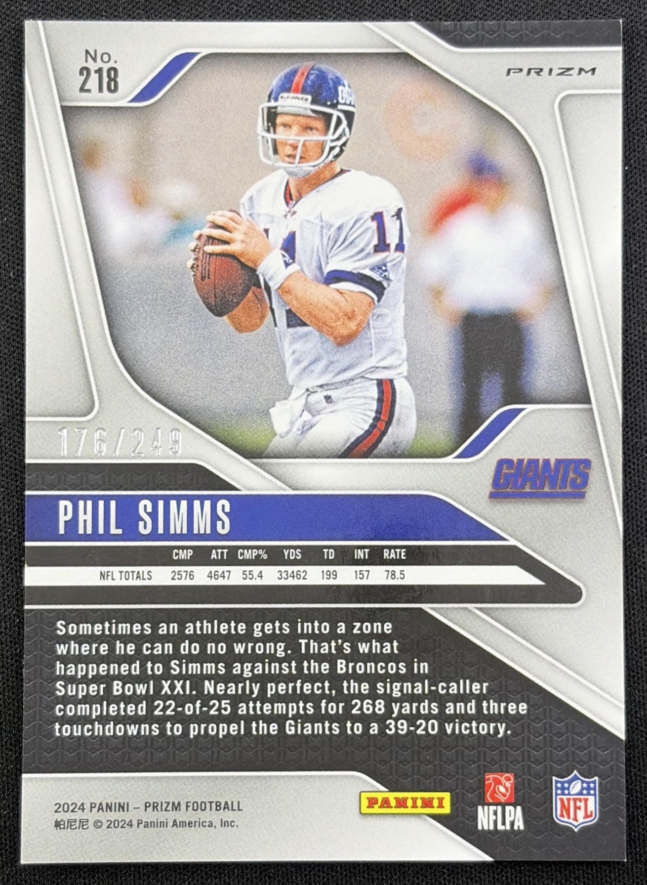 Phil Simms 2024 Panini Prizm Orange /249 Giants