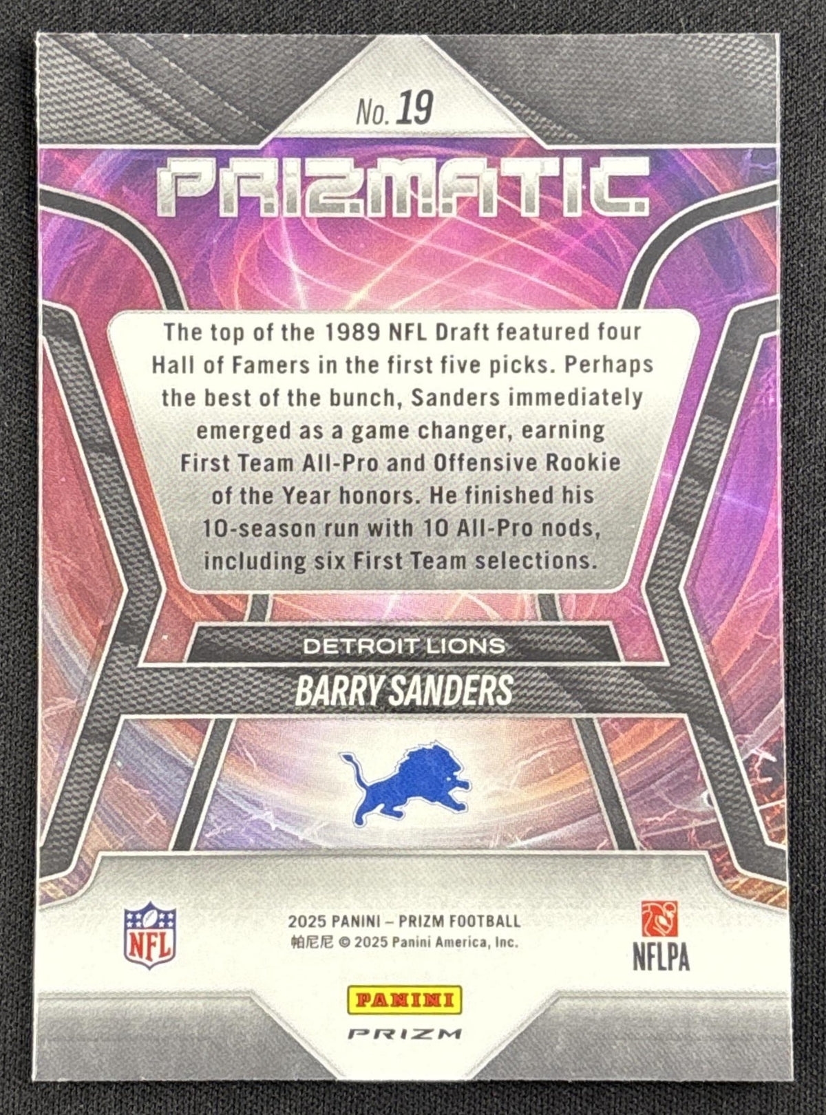 Barry Sanders 2025 Panini Prizm Prizmatic Green Ice Lions