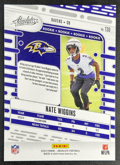 Nate Wiggins 2024 Panini Absolute Rookies Ravens Sports Trading Cards
