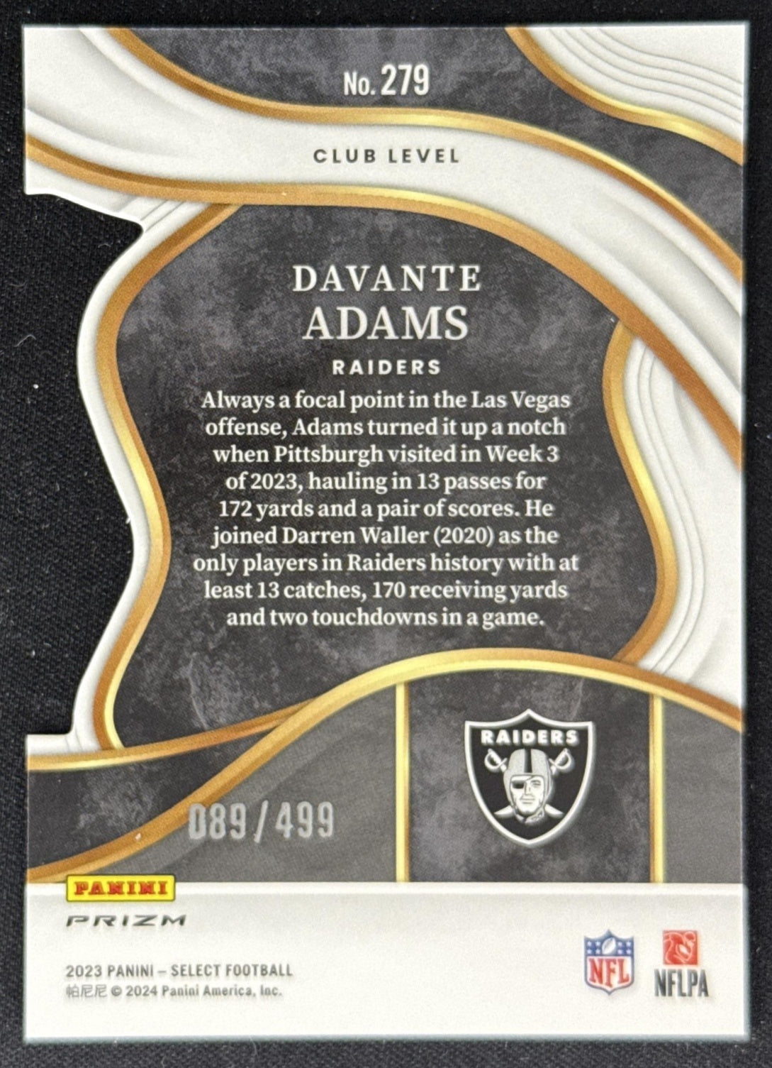 Davante Adams 2023 Panini Select Neon Green Prizms Die Cut /499 Raiders