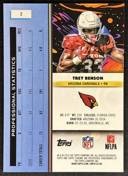 Trey Benson 2025 Topps Cosmic Chrome Aqua Equinox Refractor /199 Cardinals