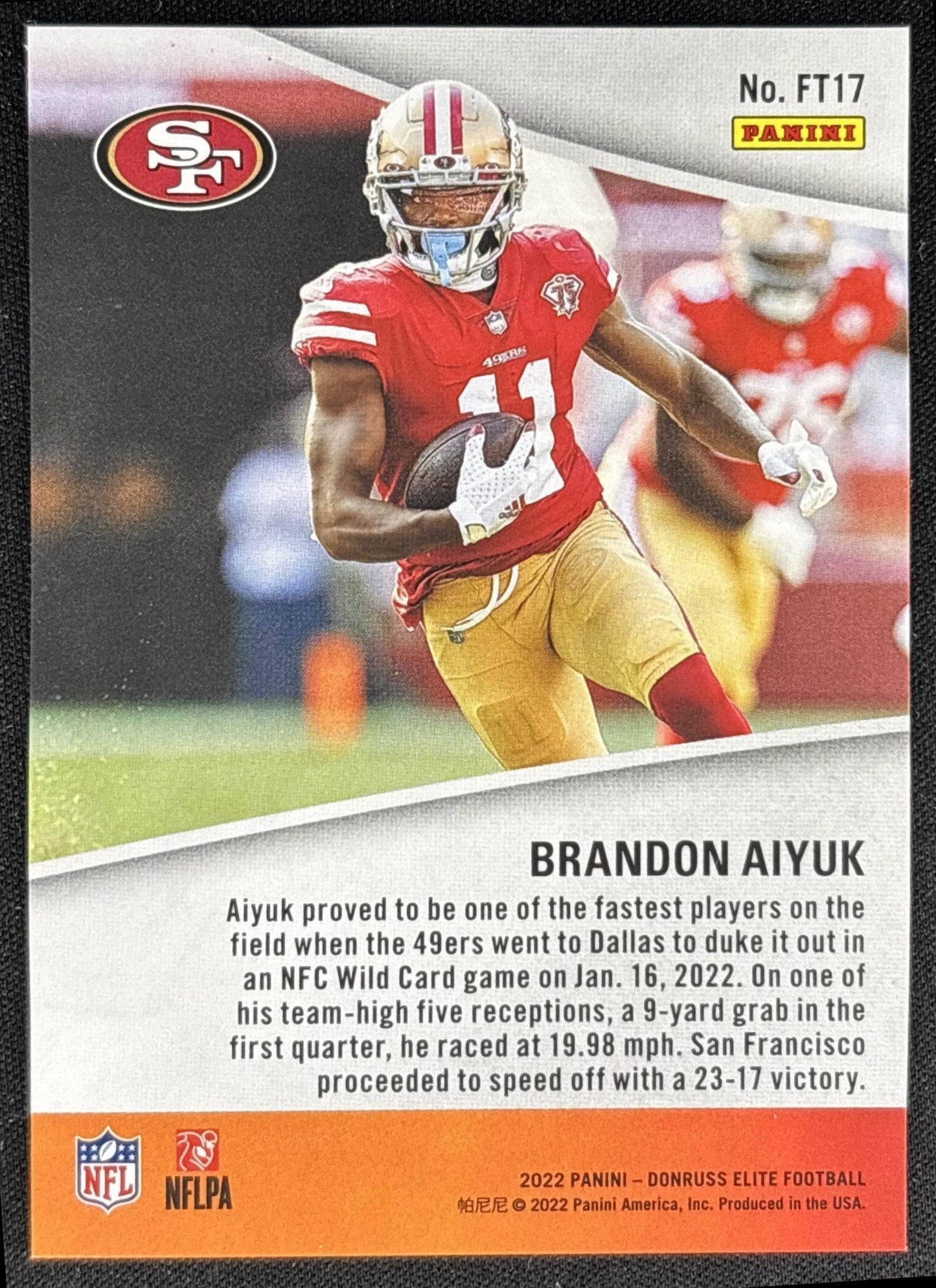 Brandon Aiyuk 2022 Panini Donruss Elite Full Throttle /349 49ers