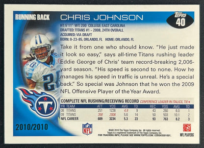 Chris Johnson 2010 Gold /2010 Titans - back