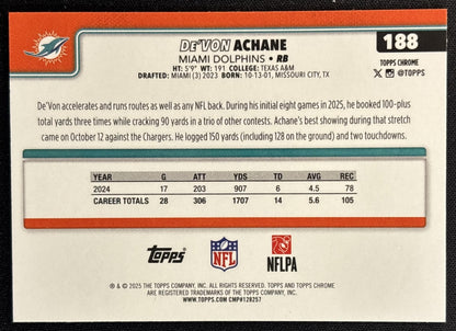 De'Von Achane 2025 Topps Chrome Neon Pulse Refractor Dolphins Sports Trading Card