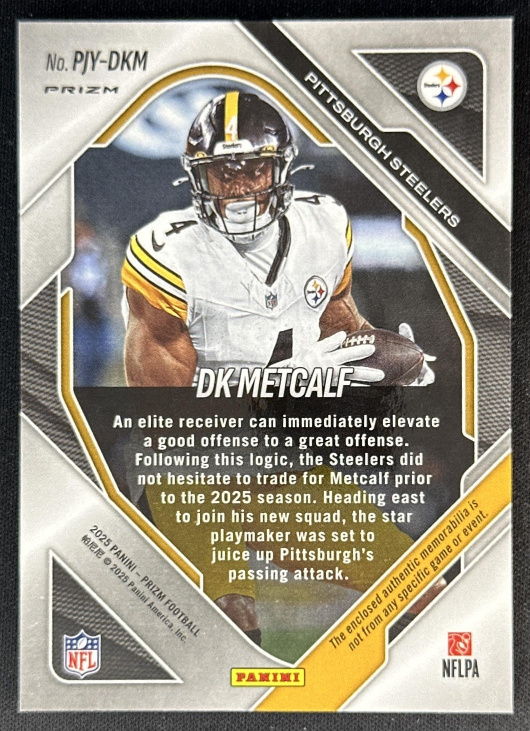 DK Metcalf 2025 Panini Prizm Premier Jerseys Neon Green Pulsar Steelers Sports Trading Cards