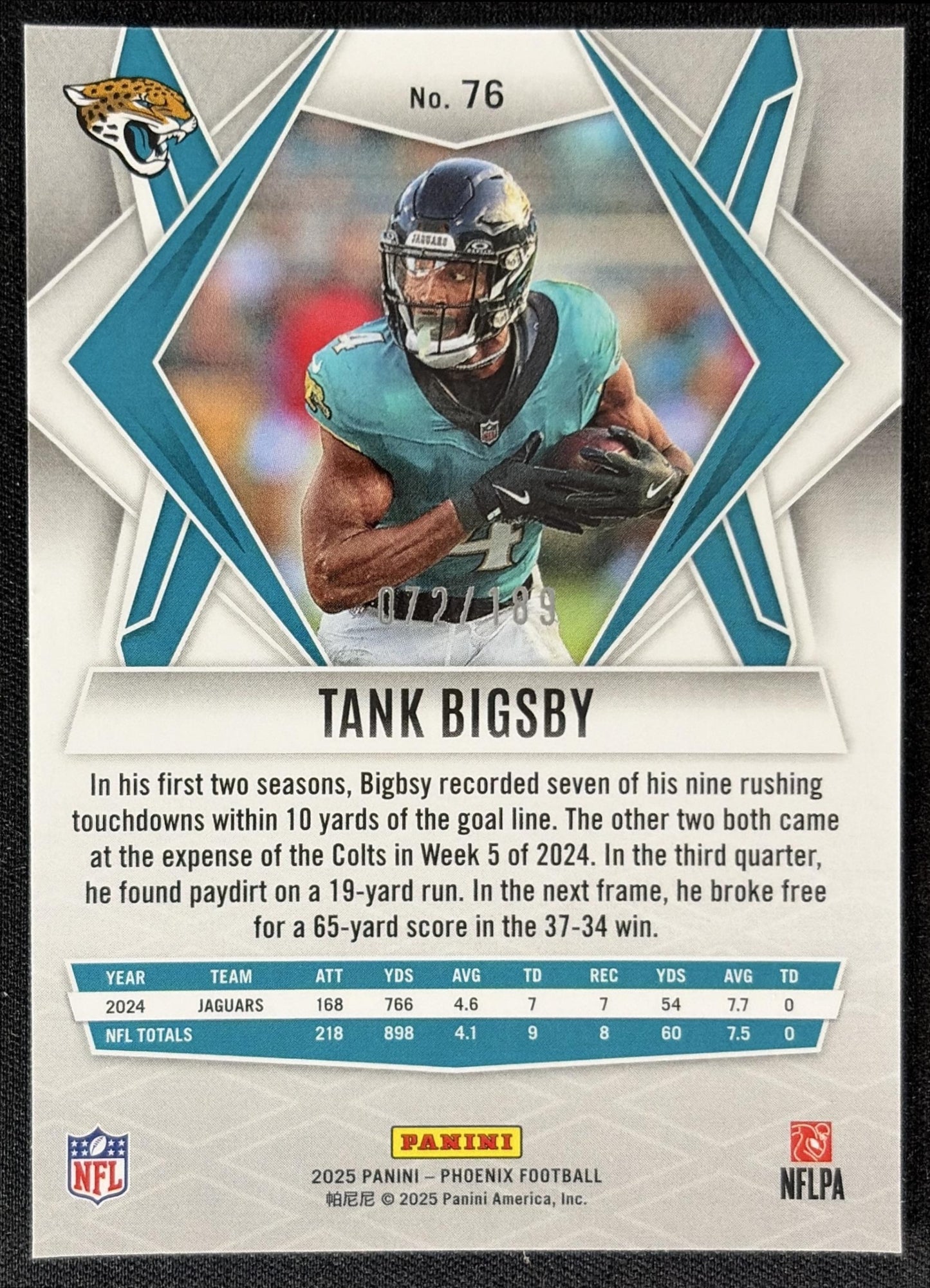 Tank Bigsby 2025 Panini Phoenix Orange Pandora Prizm /189 Jaguars