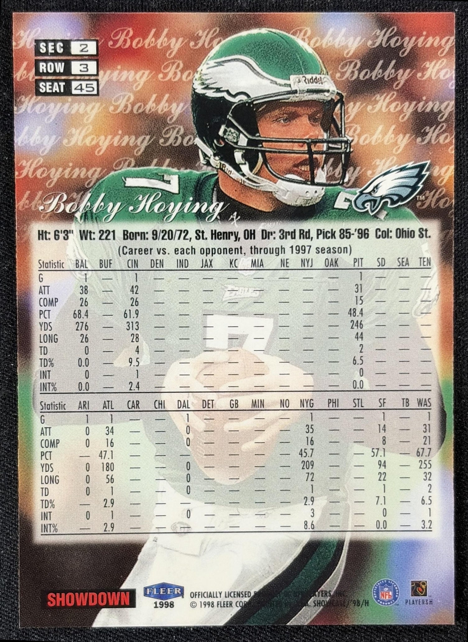 Bobby Hoying 1998 Fleer Flair Showcase Row 3 Eagles