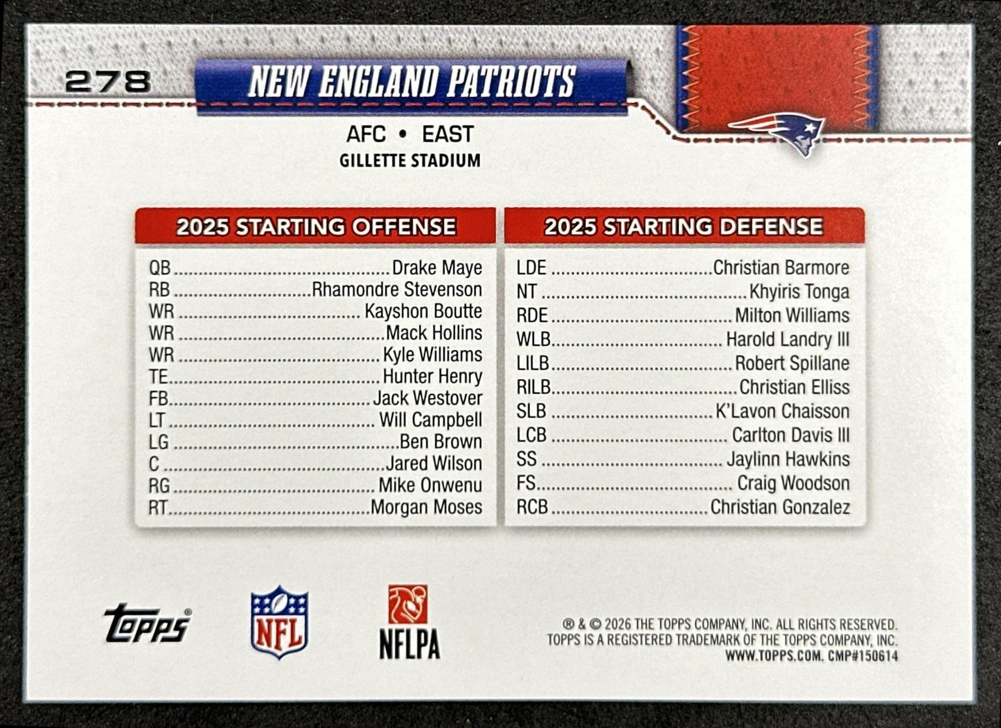 New England Patriots 2026 Topps Flagship Patriots Sports Trading Cards