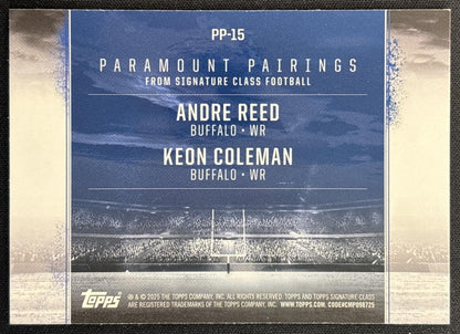 Keon Coleman Andre Reed 2024 Topps Signature Class Paramount Pairings Bills back