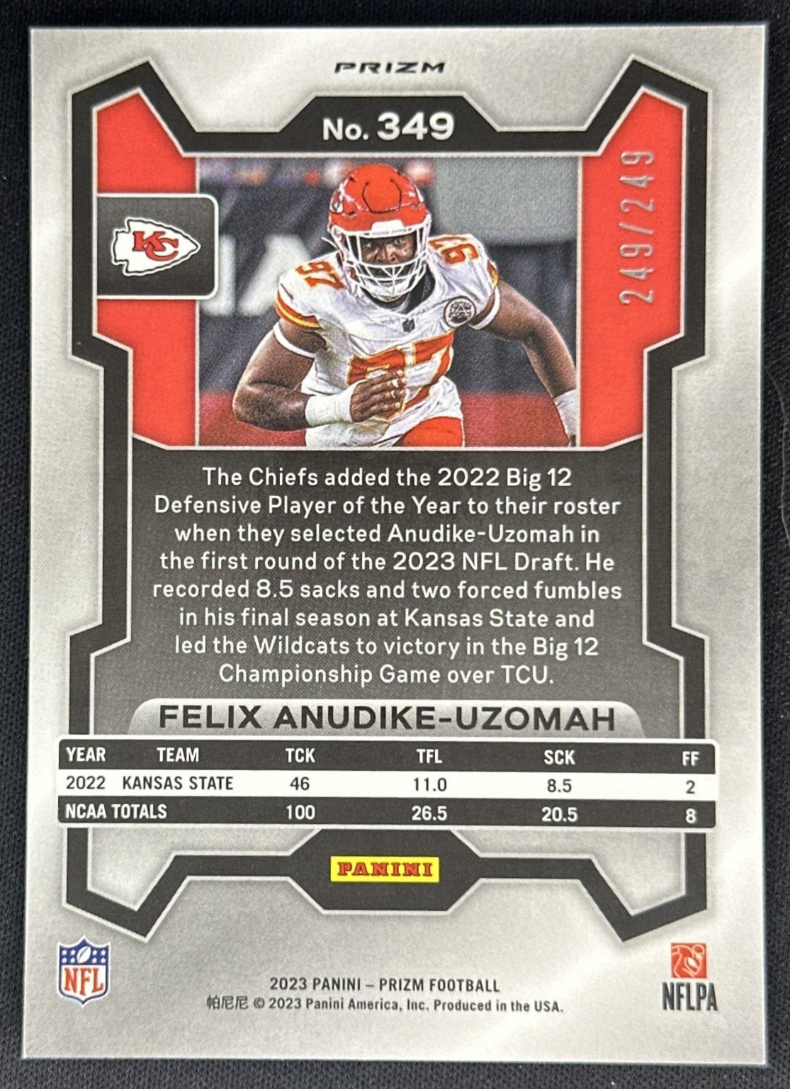 Felix Anudike-Uzomah Orange 2023 Prizm /249 Rookie Chiefs Sports Trading Cards