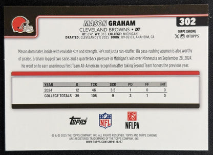 Mason Graham 2025 Topps Chrome Rookie Red/White/Blue Refractor Browns back