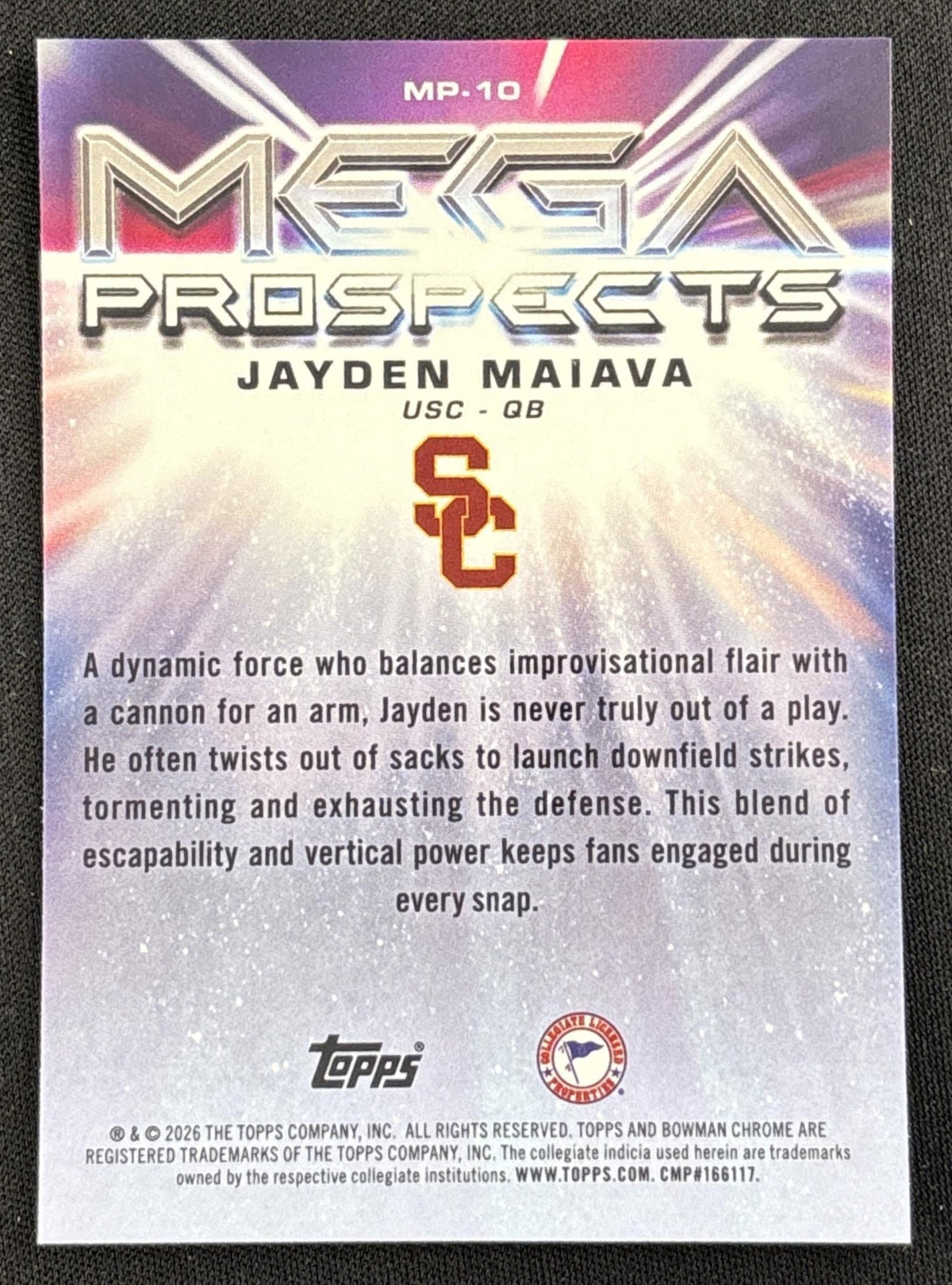 Jayden Maiava 2026 Bowman Chrome Mega Prospects Mojo Refractor Trojans
