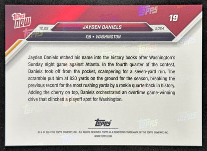 Jayden Daniels 2024 Topps NOW Card #19 Sets Rushing Yards Commanders