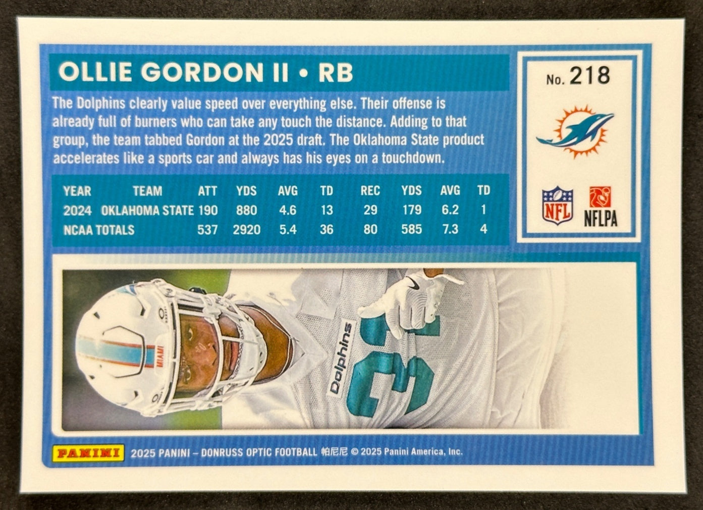 Ollie Gordon II 2025 Donruss Optic Rated Rookie Dolphins Sports Trading Card