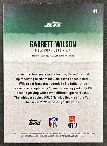 Garrett Wilson 2025 Topps Signature Class Veteran Green & Purple Foil Jets