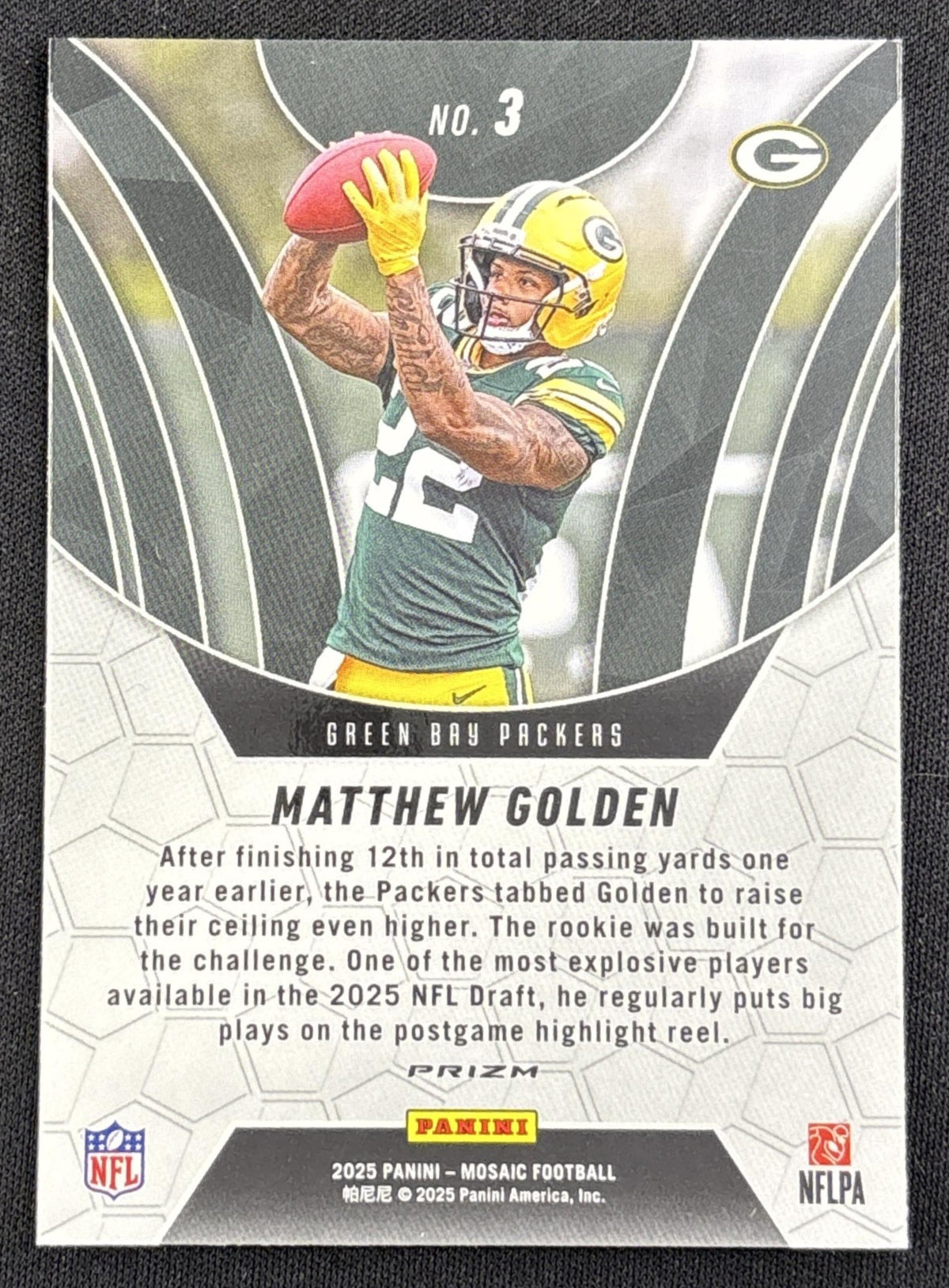 Matthew Golden 2025 Panini Mosaic Elevate Orange Fluorescent Prizm Packers