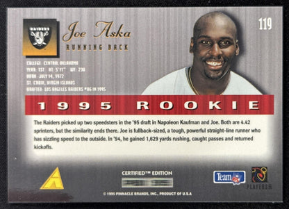 Joe Aska 1995 Pinnacle Select Certified Raiders Sports Trading Card