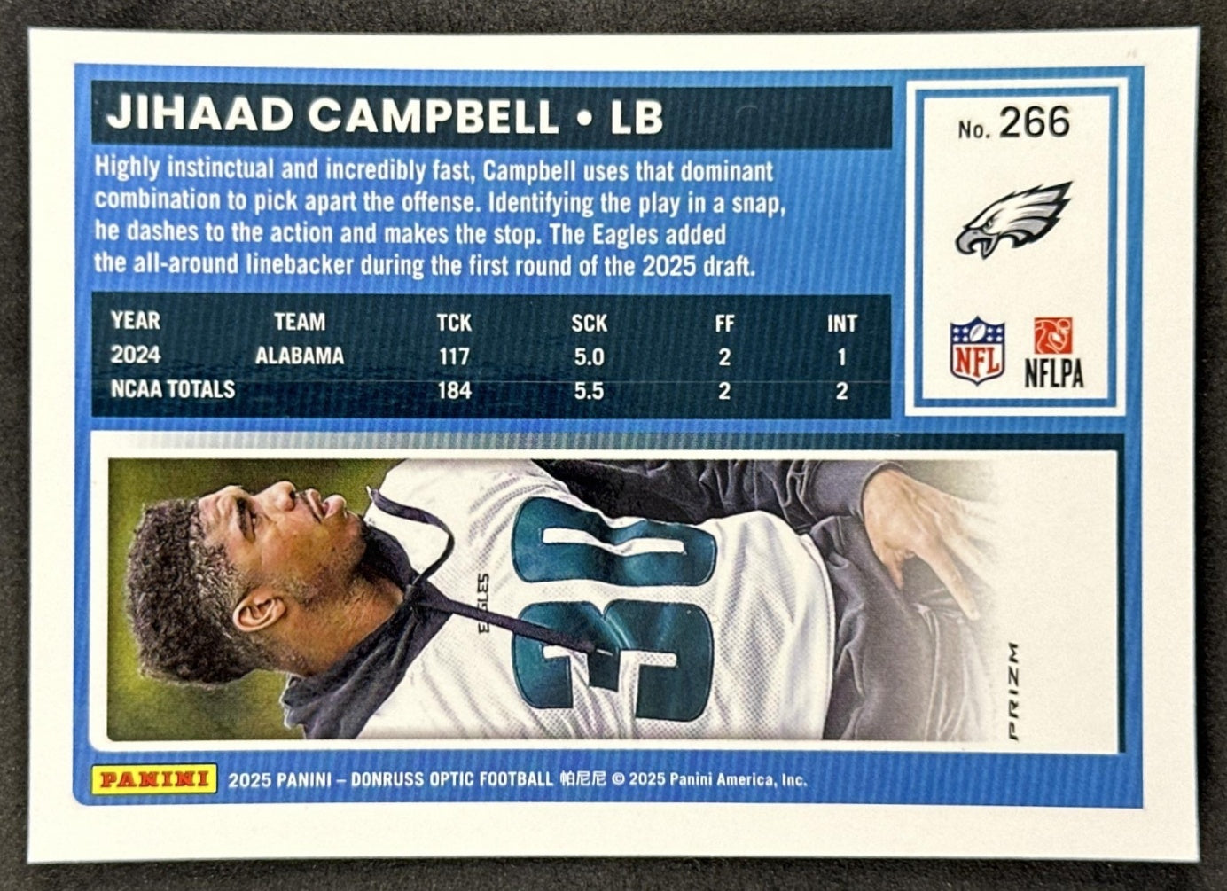 Jihaad Campbell 2025 Panini Donruss Optic Rated Rookie Holo Prizm Eagles back