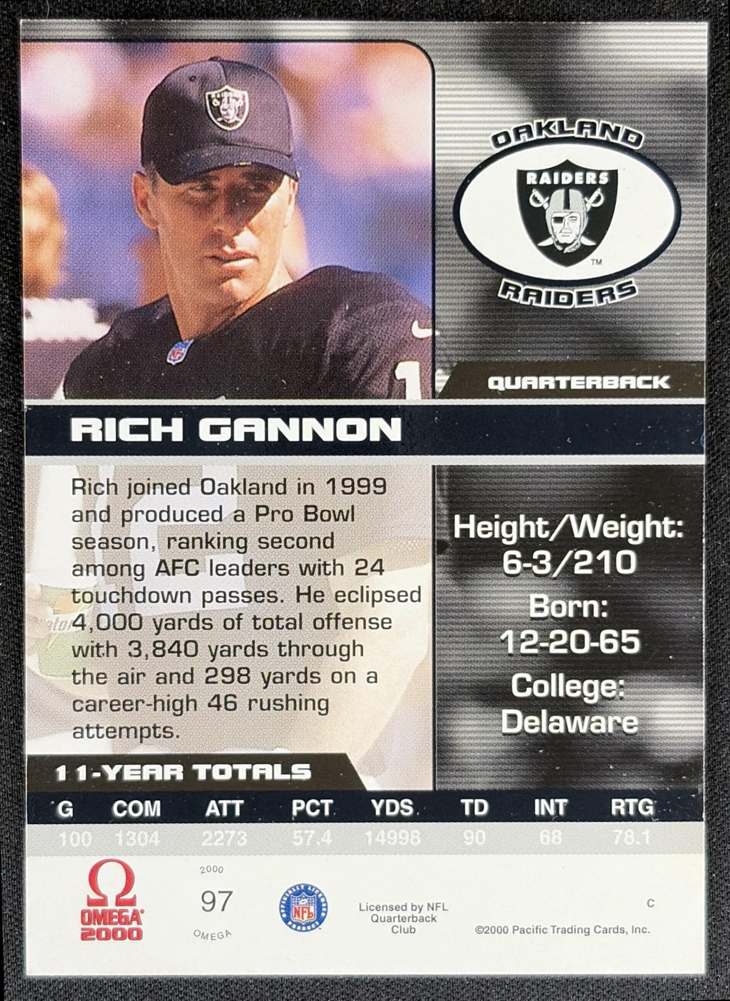 Rich Gannon 2000 Pacific Omega Raiders