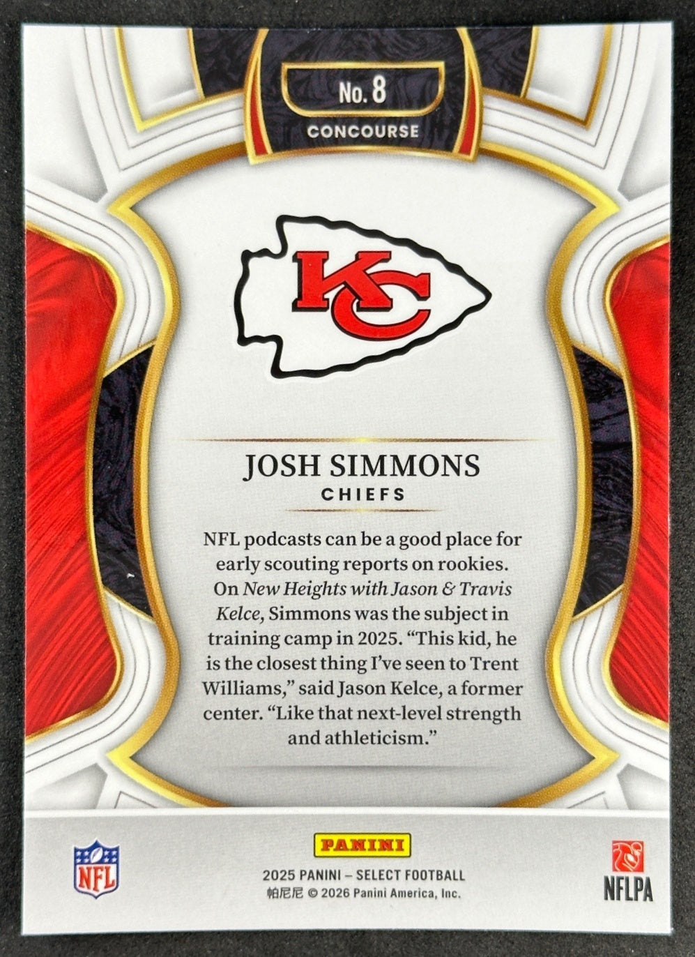 Josh Simmons 2025 Select Concourse Chiefs Sports Trading Cards