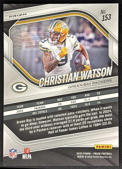 Christian Watson 2025 Panini Prizm Orange /249 Packers Sports Trading Card