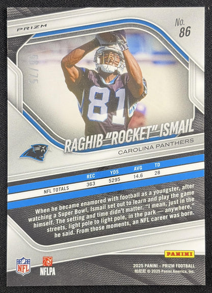 Raghib "Rocket" Ismail 2025 Panini Prizm No Huddle Purple /75 Panthers