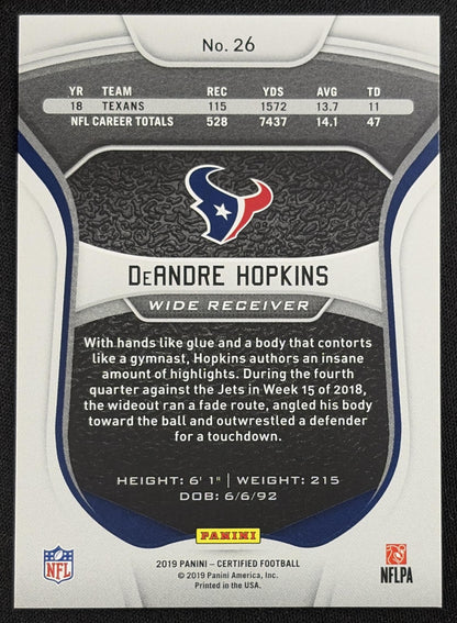 DeAndre Hopkins 2019 Panini Certified Mirror /450 Texans