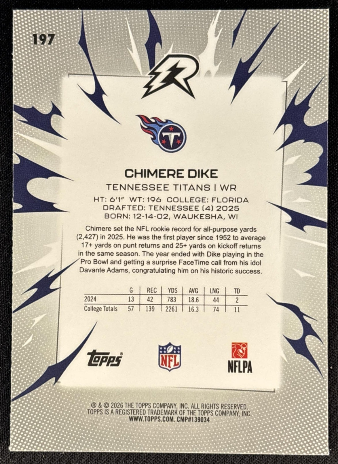 Chimere Dike 2025 Topps Resurgence Blue Surge Refractor /99 Titans