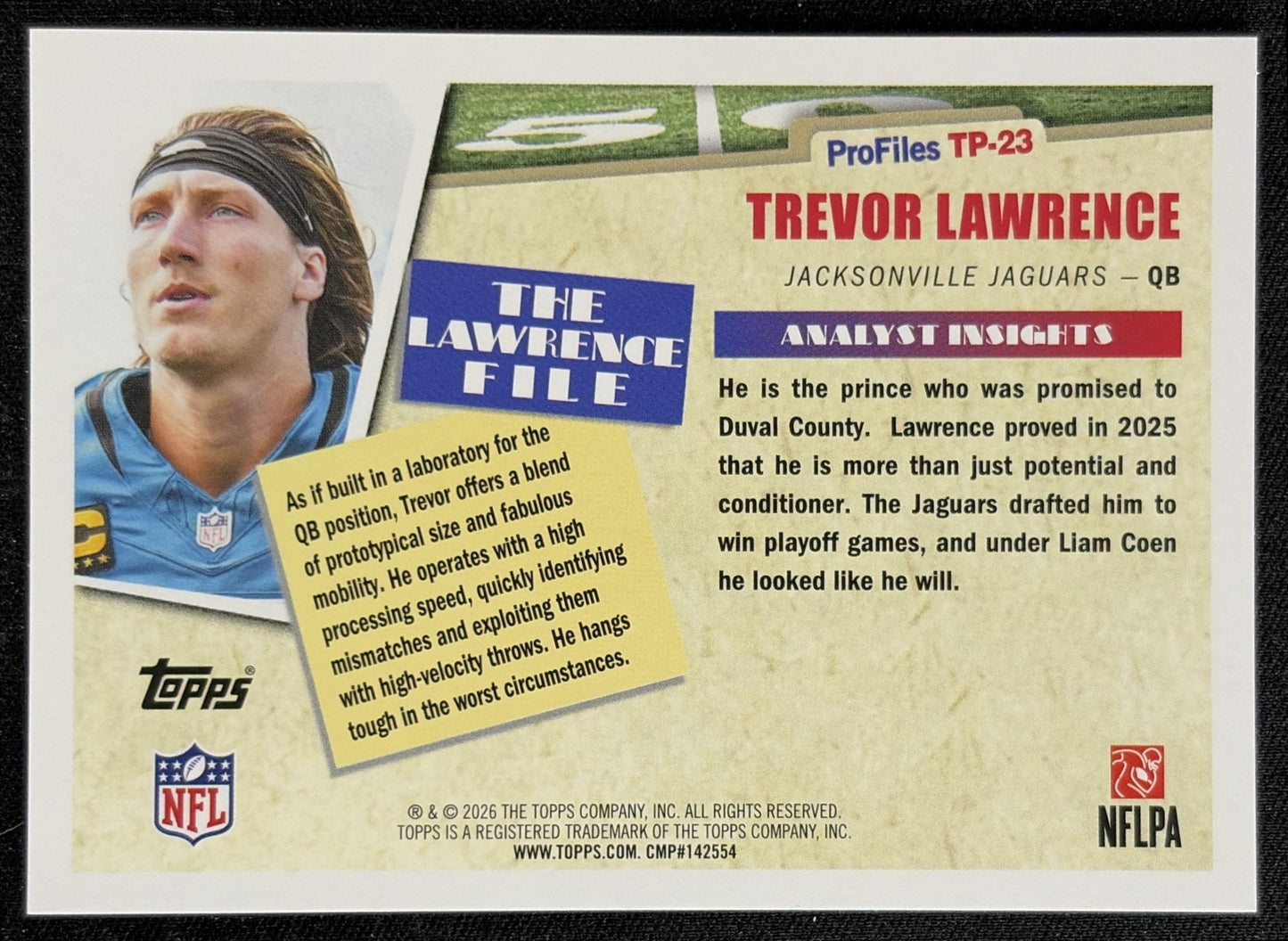 Trevor Lawrence 2026 Topps Profiles Jaguars back