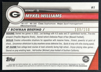 Mykel Williams 2023 University Chrome Fuschia Mini Diamond Refractor /150 Bulldogs
