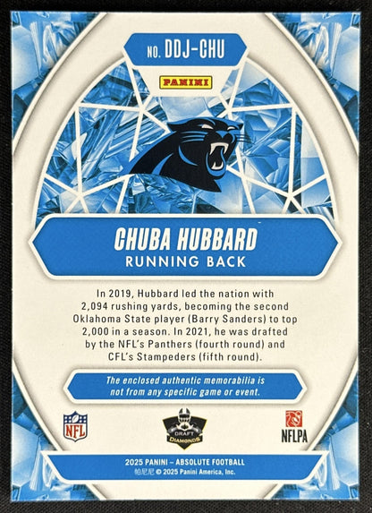 Chuba Hubbard 2025 Panini Absolute Draft Diamonds Jersey Panthers