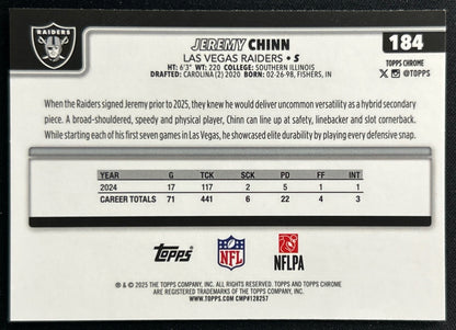 Jeremy Chinn 2025 Topps Chrome Raiders Sports Trading Cards