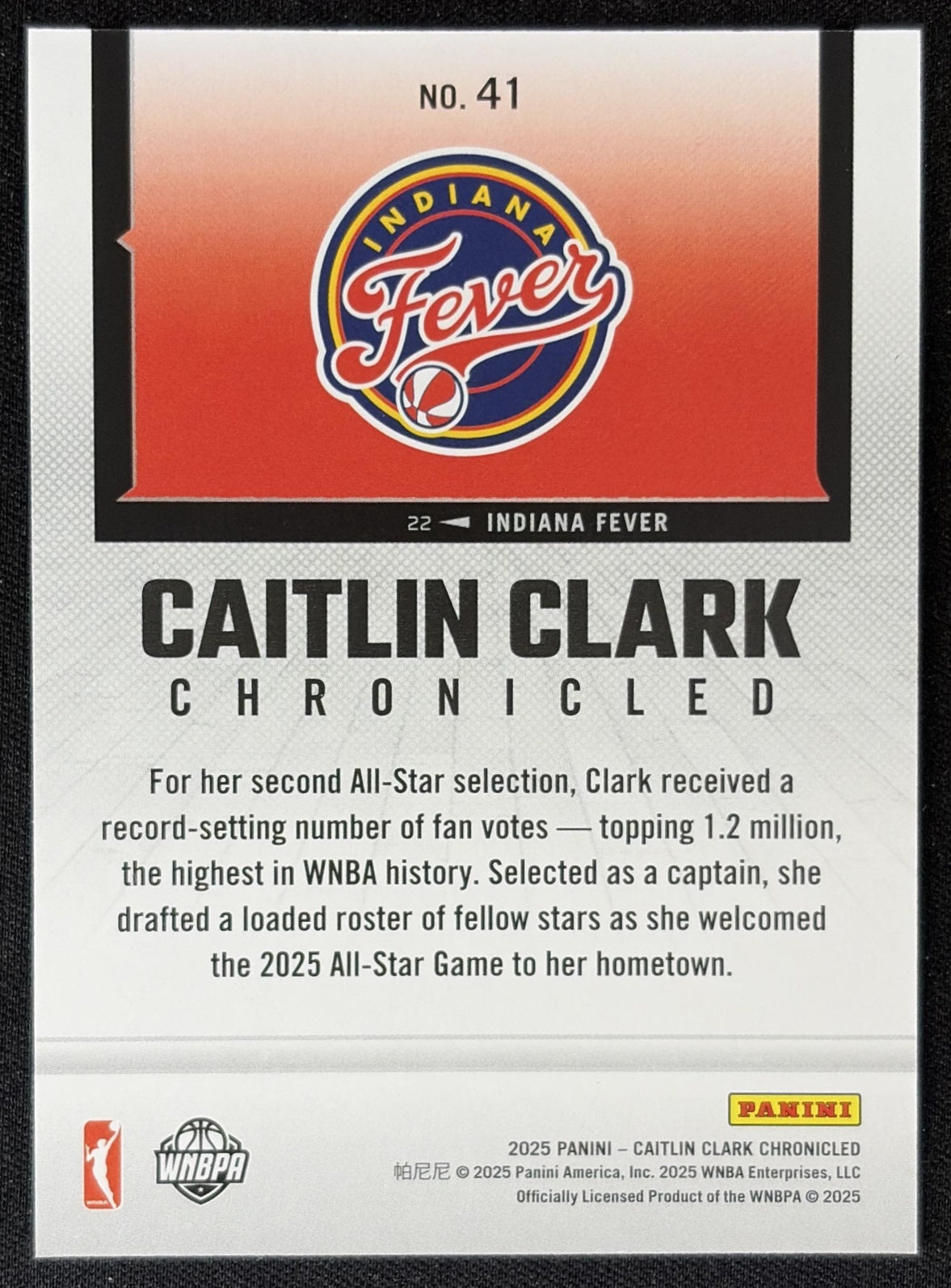 Caitlin Clark 2025 Panini Chronicled WNBA Red Holo Fever 41