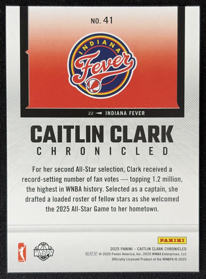 Caitlin Clark 2025 Panini Chronicled WNBA Red Holo Fever 41